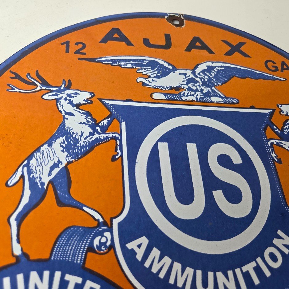 Vintage Ajax Ammunition Sign - Firearm Shotguns Porcelain Gas Ammunition Sign - Image 5
