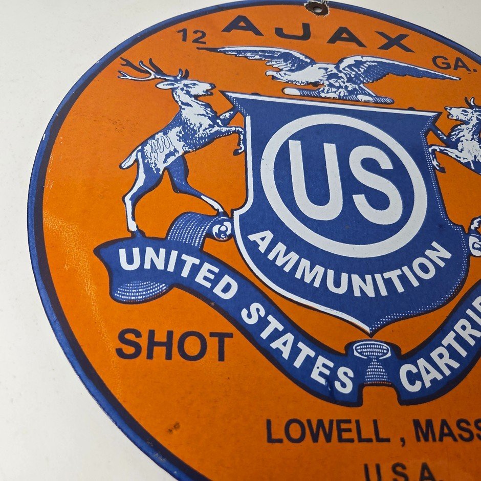 Vintage Ajax Ammunition Sign - Firearm Shotguns Porcelain Gas Ammunition Sign - Image 6