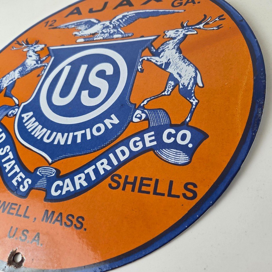 Vintage Ajax Ammunition Sign - Firearm Shotguns Porcelain Gas Ammunition Sign - Image 9