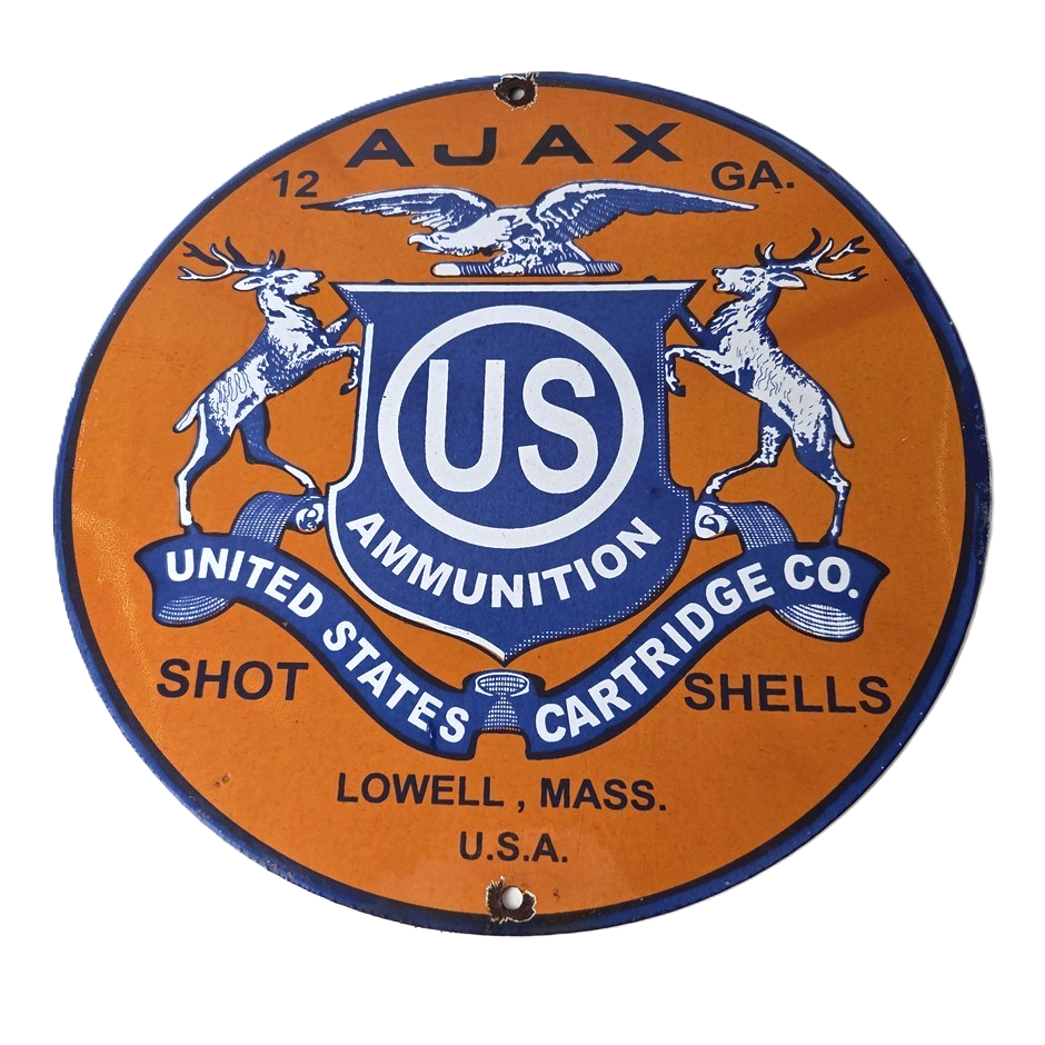 Vintage Ajax Ammunition Sign - Firearm Shotguns Porcelain Gas Ammunition Sign