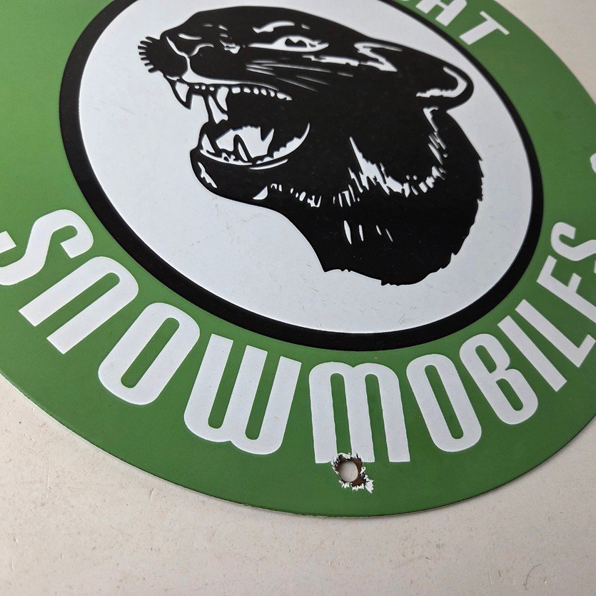 Vintage Arctic Cat Snowmobiles Sign - Sales Winter Sled Porcelain Gas Pump Sign - Image 11
