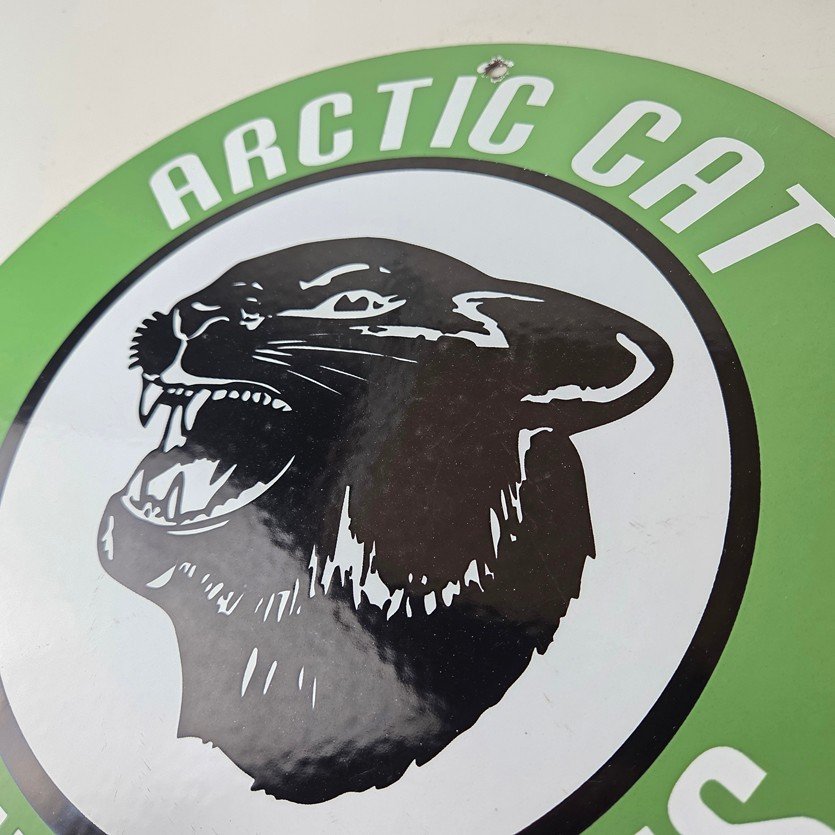 Vintage Arctic Cat Snowmobiles Sign - Sales Winter Sled Porcelain Gas Pump Sign - Image 12