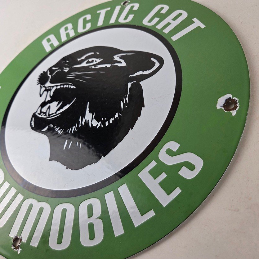 Vintage Arctic Cat Snowmobiles Sign - Sales Winter Sled Porcelain Gas Pump Sign - Image 13