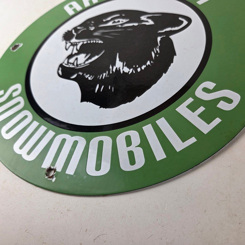 Vintage Arctic Cat Snowmobiles Sign - Sales Winter Sled Porcelain Gas Pump Sign - Image 14