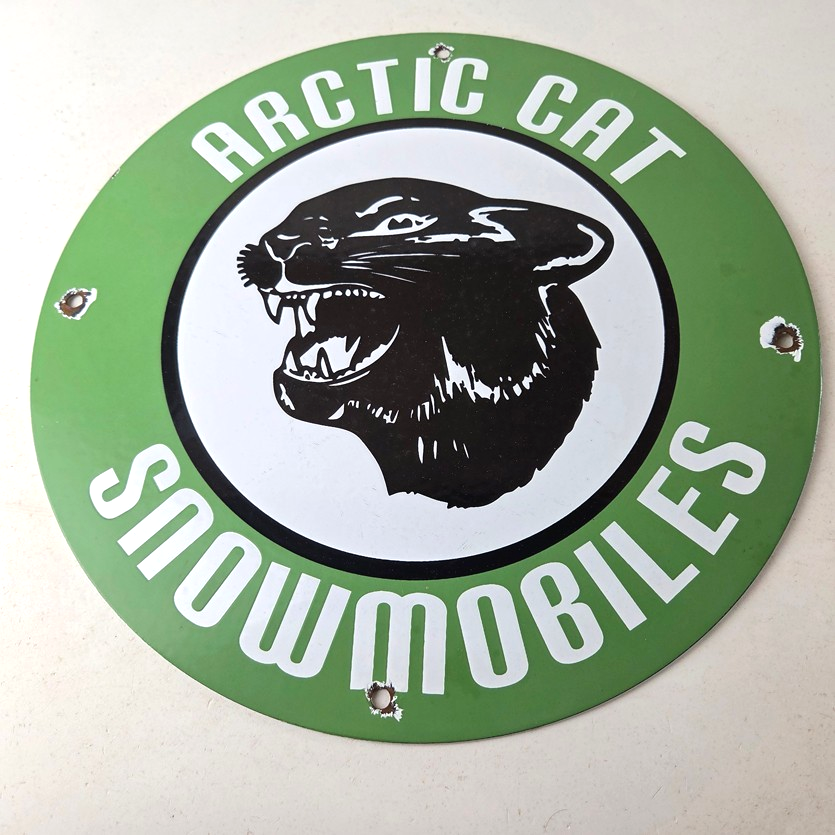 Vintage Arctic Cat Snowmobiles Sign - Sales Winter Sled Porcelain Gas Pump Sign - Image 15