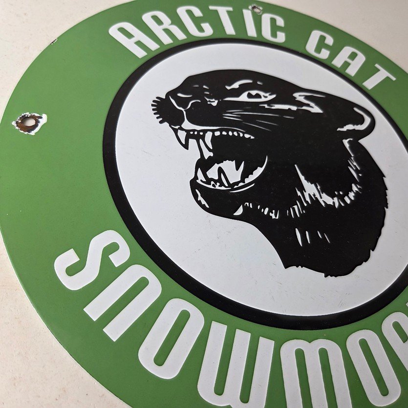 Vintage Arctic Cat Snowmobiles Sign - Sales Winter Sled Porcelain Gas Pump Sign - Image 6