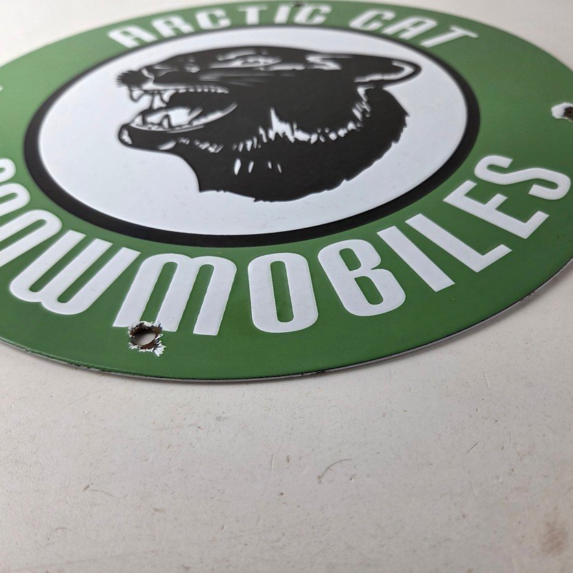 Vintage Arctic Cat Snowmobiles Sign - Sales Winter Sled Porcelain Gas Pump Sign - Image 10