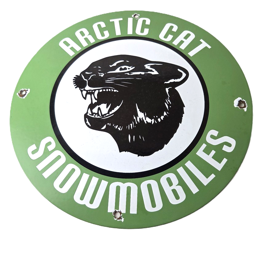 Vintage Arctic Cat Snowmobiles Sign - Sales Winter Sled Porcelain Gas Pump Sign