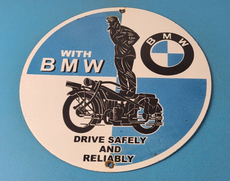 Vintage BMW Sign Porcelain Metal Motorcycle Gas Pump Service Auto Sign 306047878226