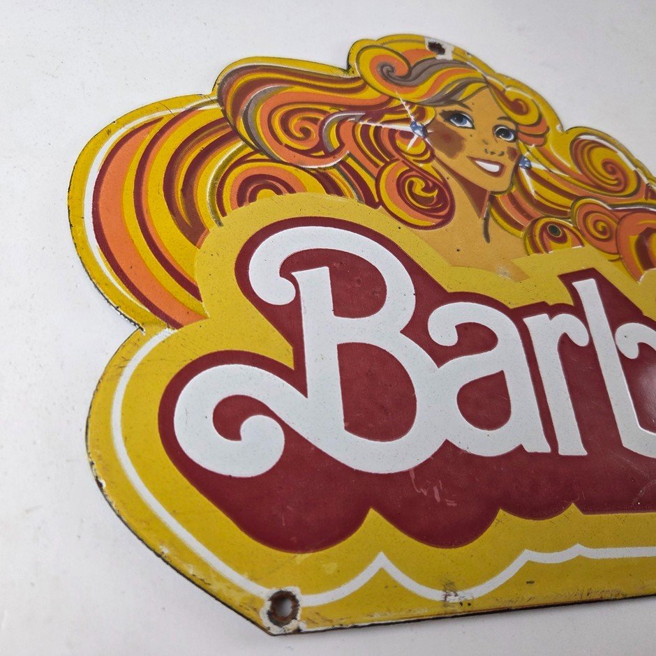 Vintage Barbie Mattel Toys Sign - Porcelain Advertisement Store Gas Pump Sign - Image 6