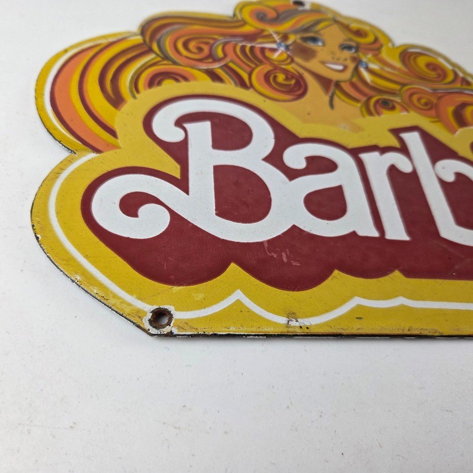 Vintage Barbie Mattel Toys Sign - Porcelain Advertisement Store Gas Pump Sign - Image 7