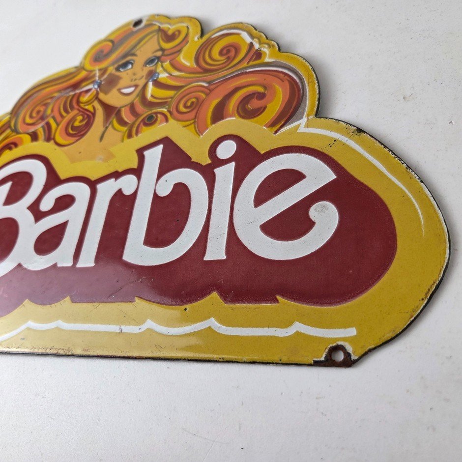 Vintage Barbie Mattel Toys Sign - Porcelain Advertisement Store Gas Pump Sign - Image 9
