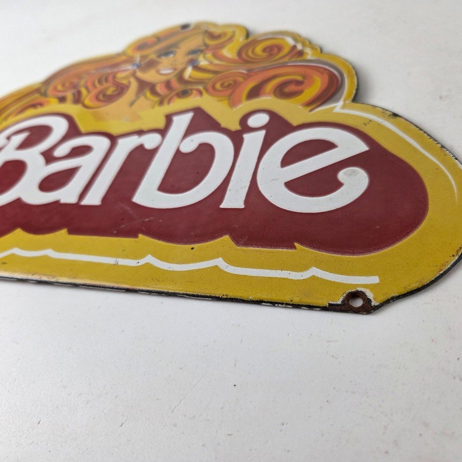 Vintage Barbie Mattel Toys Sign - Porcelain Advertisement Store Gas Pump Sign - Image 10