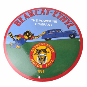 Vintage Bearcat Ethyl Gas Sign - Gas Service Station Gasoline Porcelain Sign