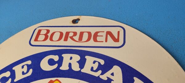 Vintage Bordens Ice Cream Sign Porcelain Gas Pump Dairy Cow Milk Service Sign 305477173206 7