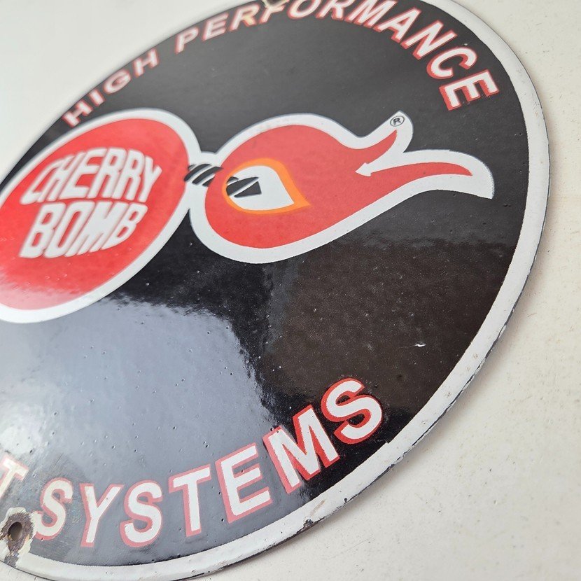 Vintage Cherry Bomb Sign - Auto Mechanic Exhaust Gas Pump Hot Rod Porcelain Sign - Image 13