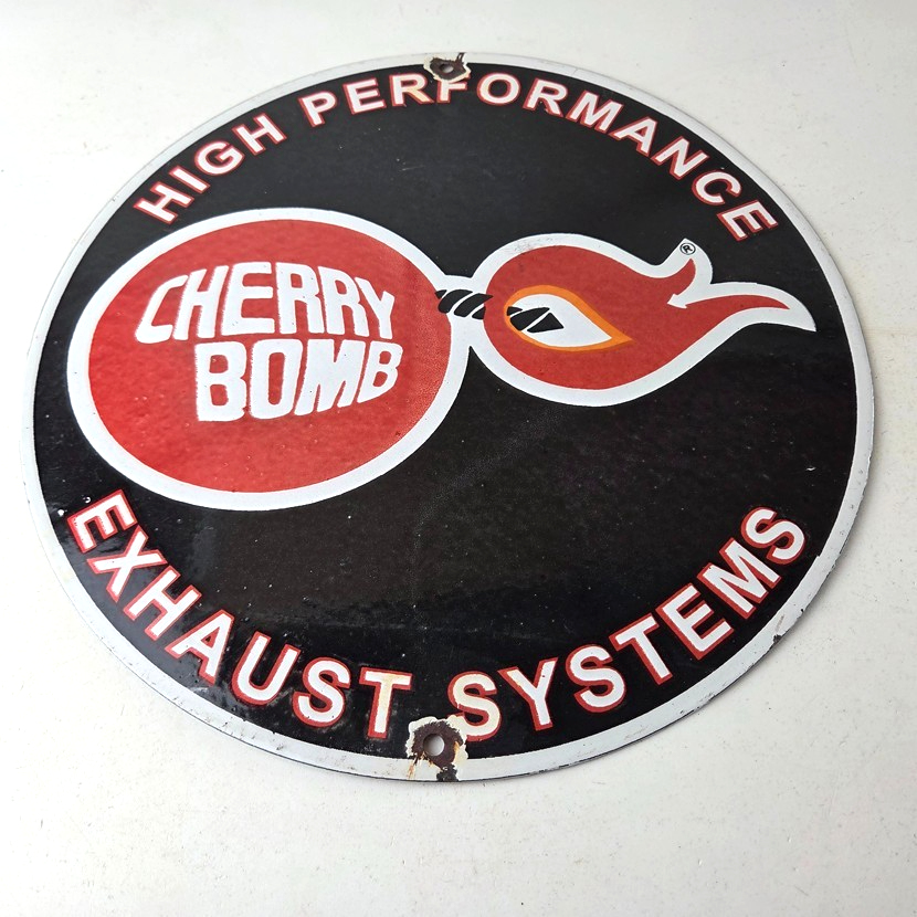 Vintage Cherry Bomb Sign - Auto Mechanic Exhaust Gas Pump Hot Rod Porcelain Sign - Image 15