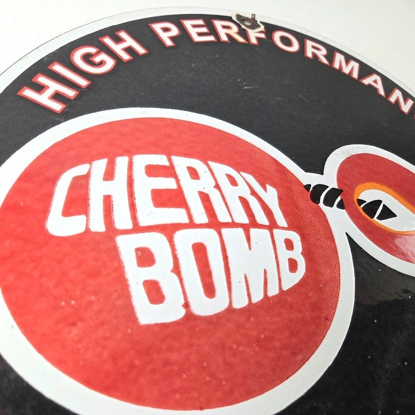 Vintage Cherry Bomb Sign - Auto Mechanic Exhaust Gas Pump Hot Rod Porcelain Sign - Image 5