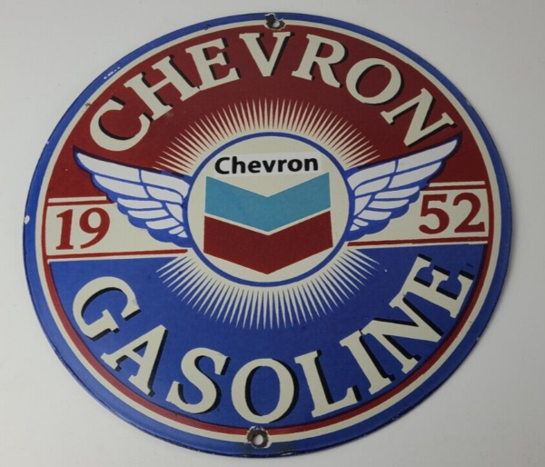 Vintage Chevron Gasoline Sign - Gas Pump Service Advertisement Porcelain Sign - Image 12