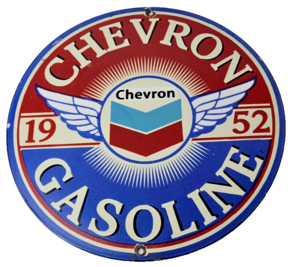 Vintage Chevron Gasoline Sign - Gas Pump Service Advertisement Porcelain Sign