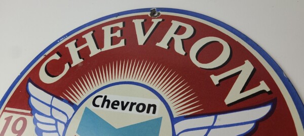 Vintage Chevron Gasoline Sign - Gas Pump Service Advertisement Porcelain Sign - Image 8