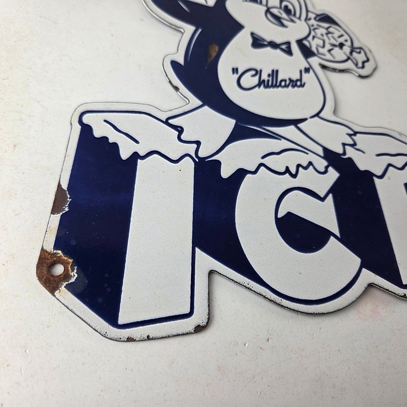 Vintage Chillard Ice Sign - Ice Cubes Chilly Willy Gas Service Porcelain Sign - Image 11