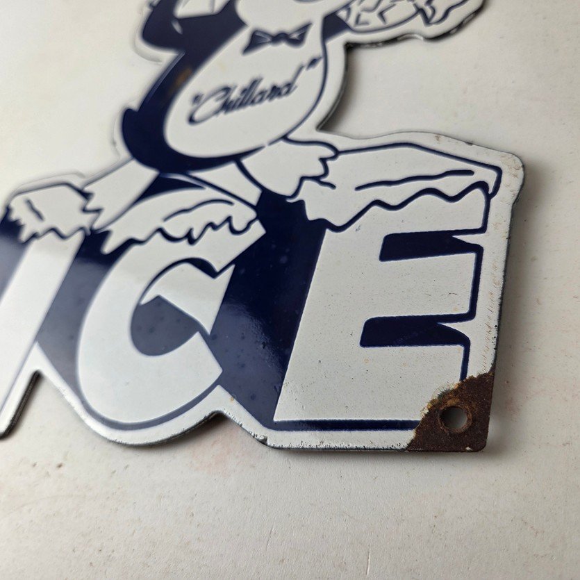 Vintage Chillard Ice Sign - Ice Cubes Chilly Willy Gas Service Porcelain Sign - Image 14