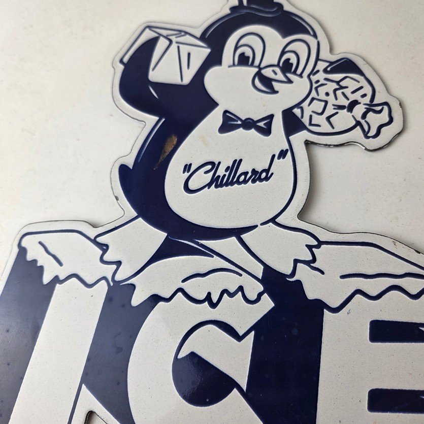 Vintage Chillard Ice Sign - Ice Cubes Chilly Willy Gas Service Porcelain Sign - Image 4