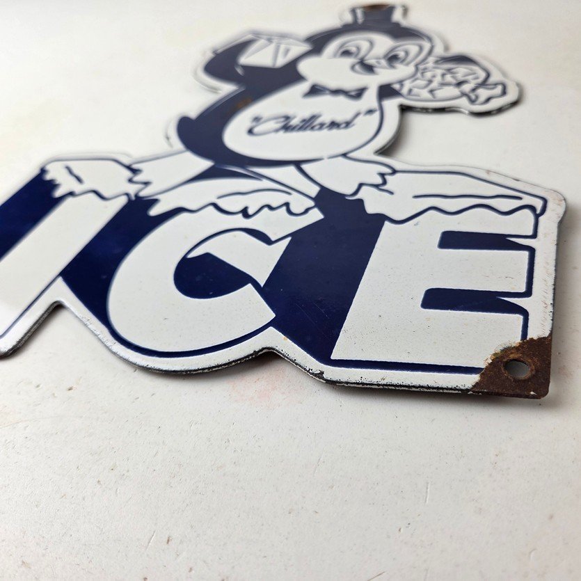 Vintage Chillard Ice Sign - Ice Cubes Chilly Willy Gas Service Porcelain Sign - Image 10