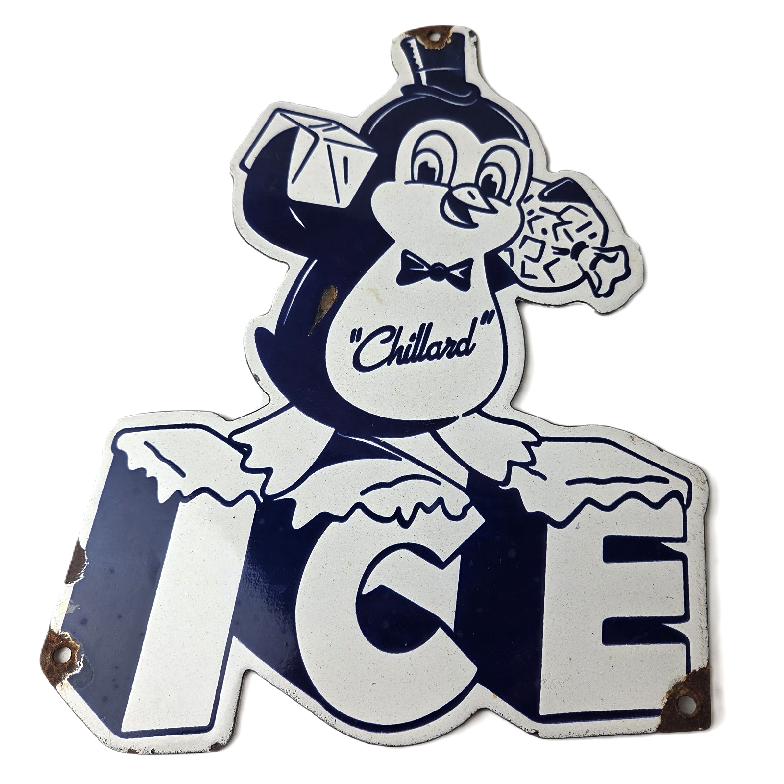 Vintage Chillard Ice Sign - Ice Cubes Chilly Willy Gas Service Porcelain Sign