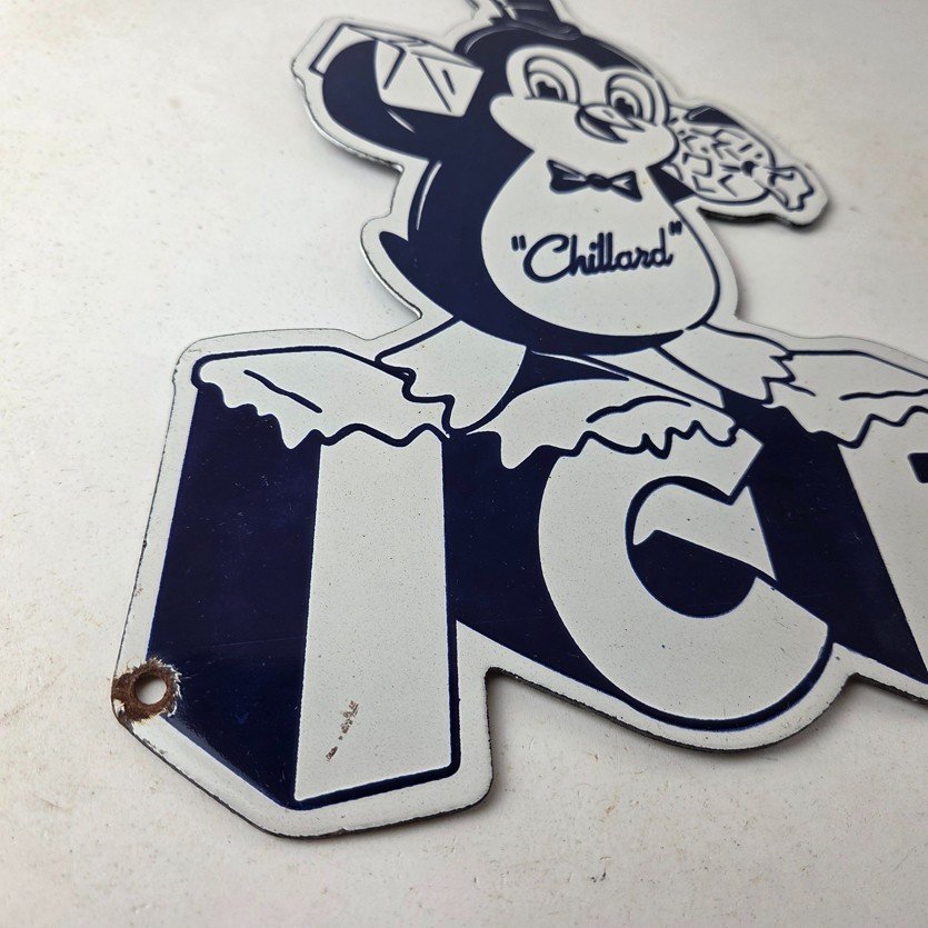 Vintage Chillard Ice Sign - Ice Cubes Chilly Willy Gas Service Porcelain Sign - Image 11