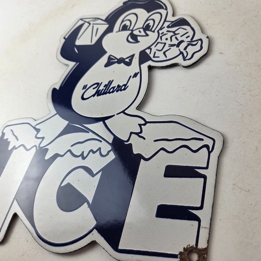 Vintage Chillard Ice Sign - Ice Cubes Chilly Willy Gas Service Porcelain Sign - Image 13