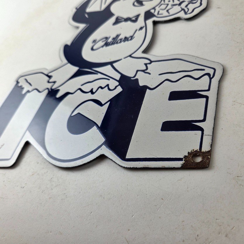 Vintage Chillard Ice Sign - Ice Cubes Chilly Willy Gas Service Porcelain Sign - Image 14