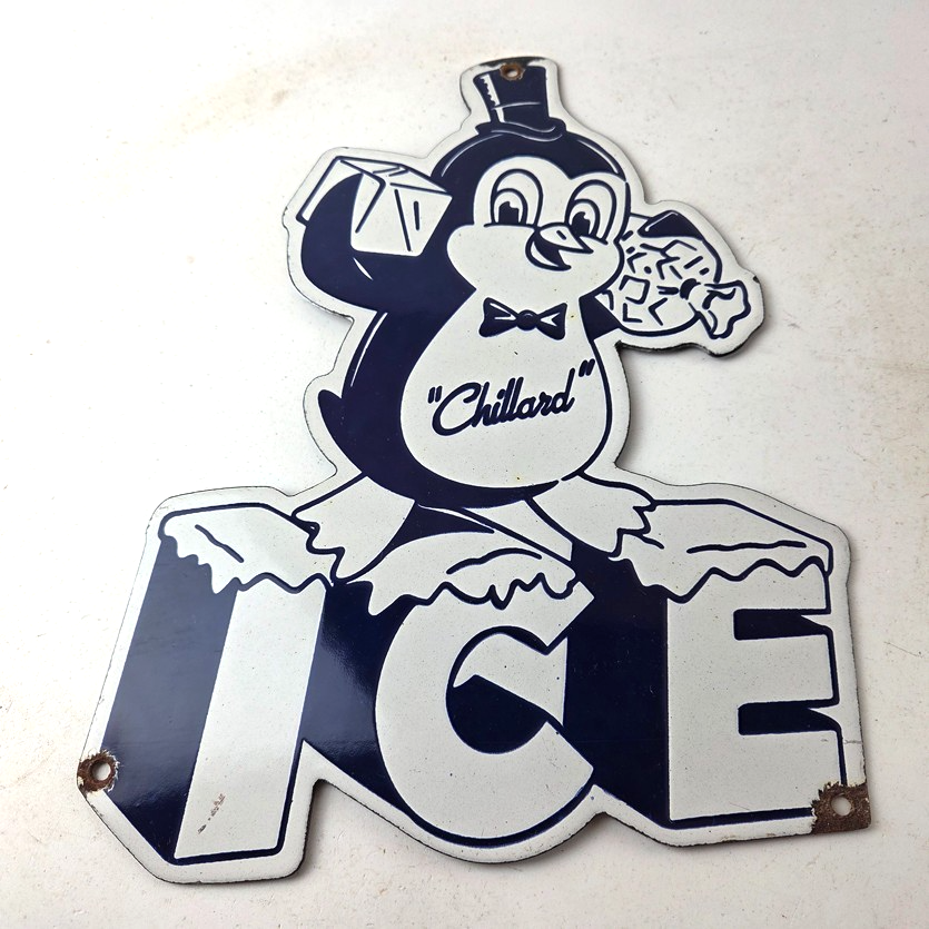 Vintage Chillard Ice Sign - Ice Cubes Chilly Willy Gas Service Porcelain Sign - Image 15