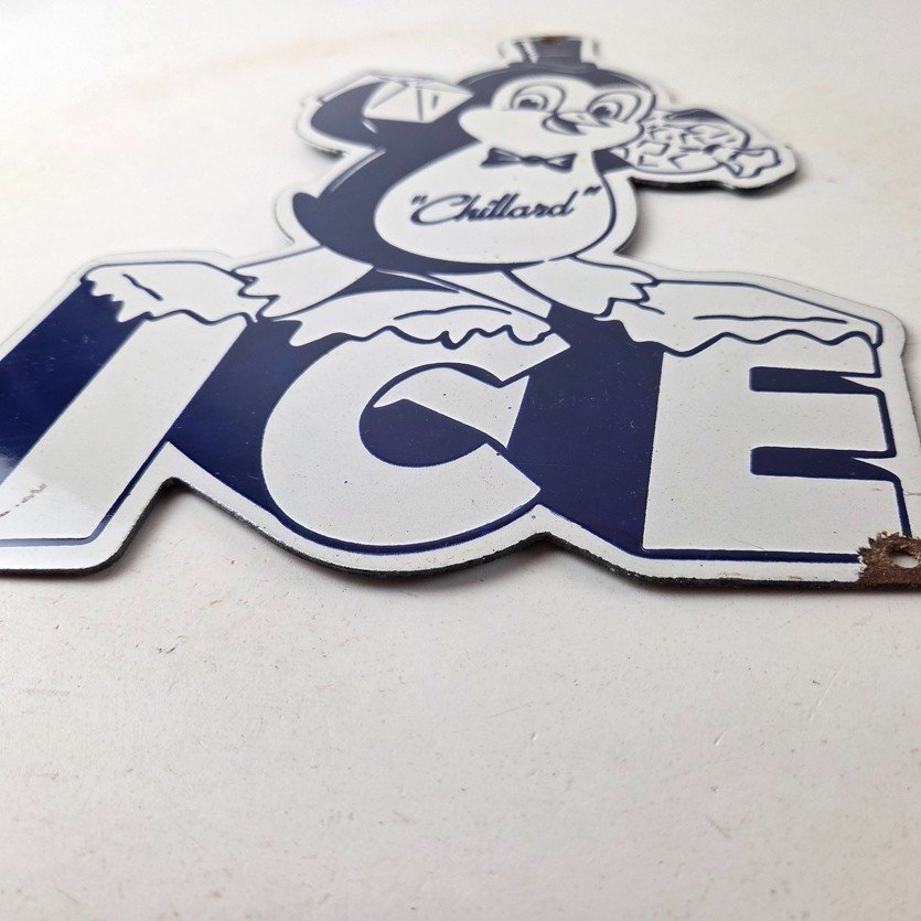 Vintage Chillard Ice Sign - Ice Cubes Chilly Willy Gas Service Porcelain Sign - Image 10