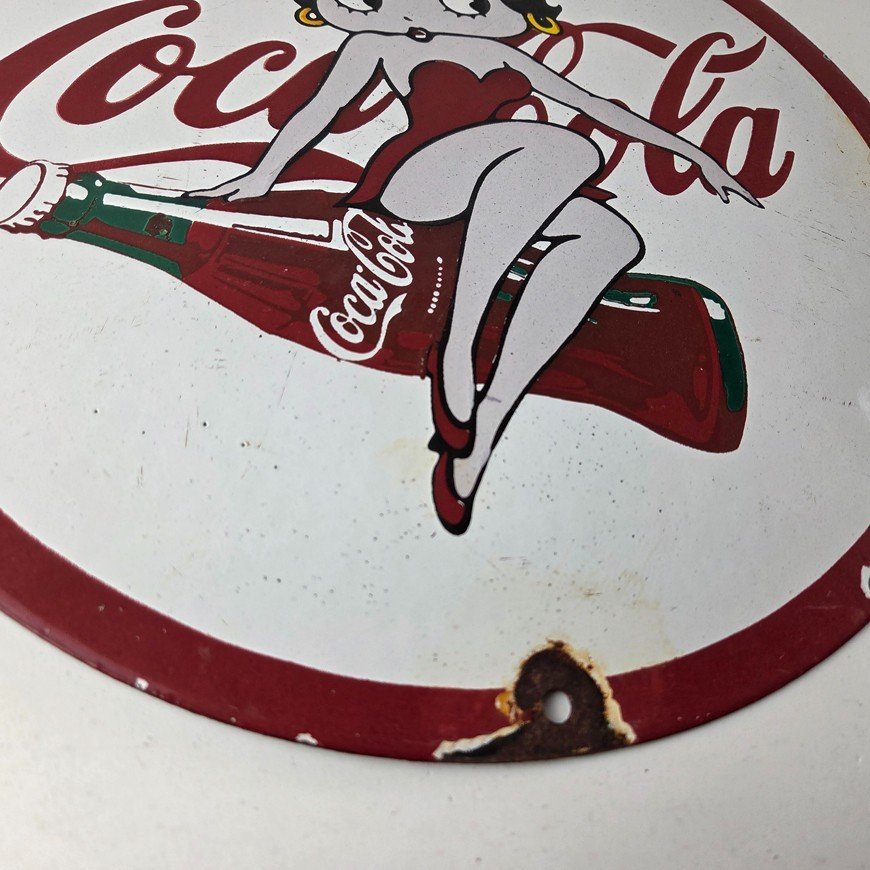 Vintage Coca Cola Sign - Betty Boop Bottle Doll Gas Pump Porcelain Sign - Image 11