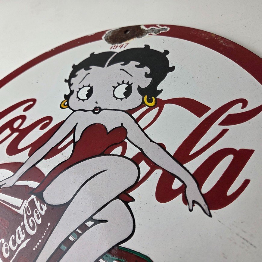 Vintage Coca Cola Sign - Betty Boop Bottle Doll Gas Pump Porcelain Sign - Image 12