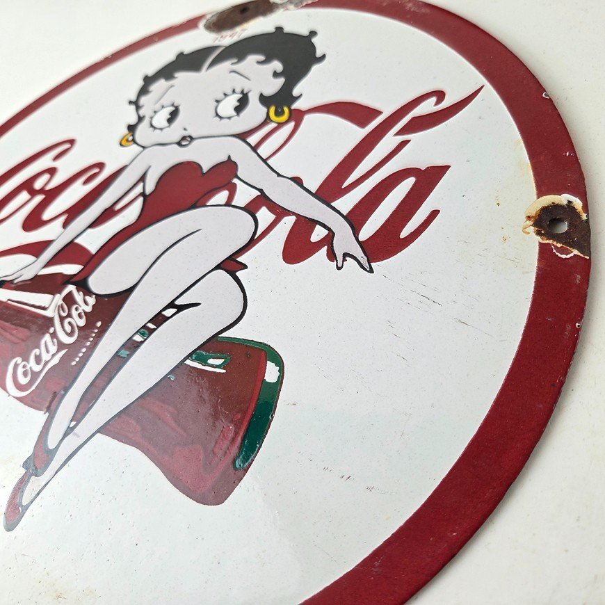 Vintage Coca Cola Sign - Betty Boop Bottle Doll Gas Pump Porcelain Sign - Image 13