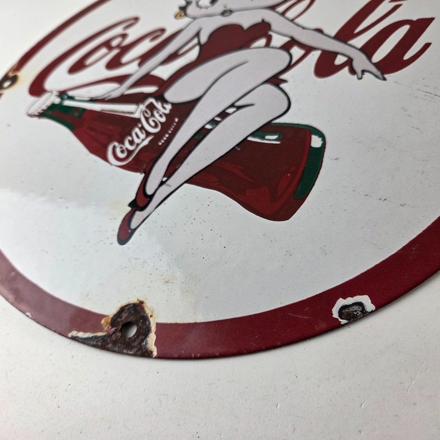 Vintage Coca Cola Sign - Betty Boop Bottle Doll Gas Pump Porcelain Sign - Image 14
