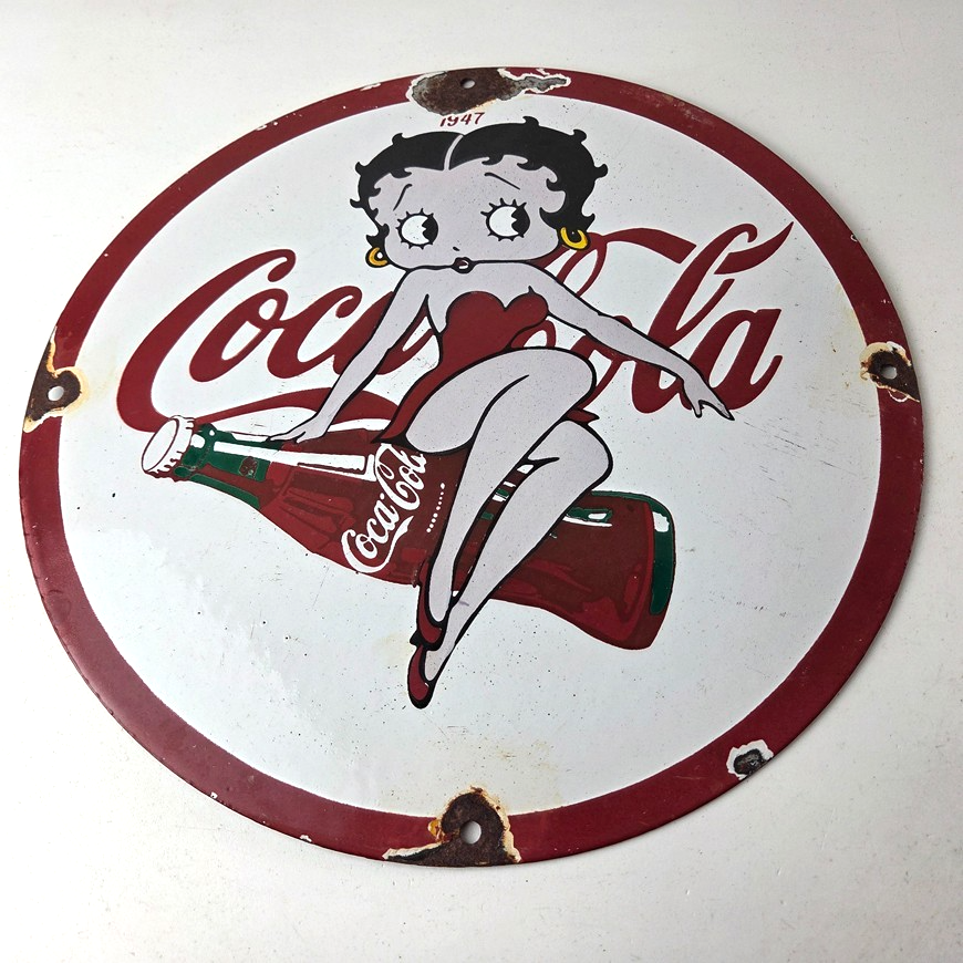 Vintage Coca Cola Sign - Betty Boop Bottle Doll Gas Pump Porcelain Sign - Image 15