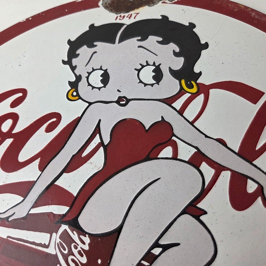 Vintage Coca Cola Sign - Betty Boop Bottle Doll Gas Pump Porcelain Sign - Image 3