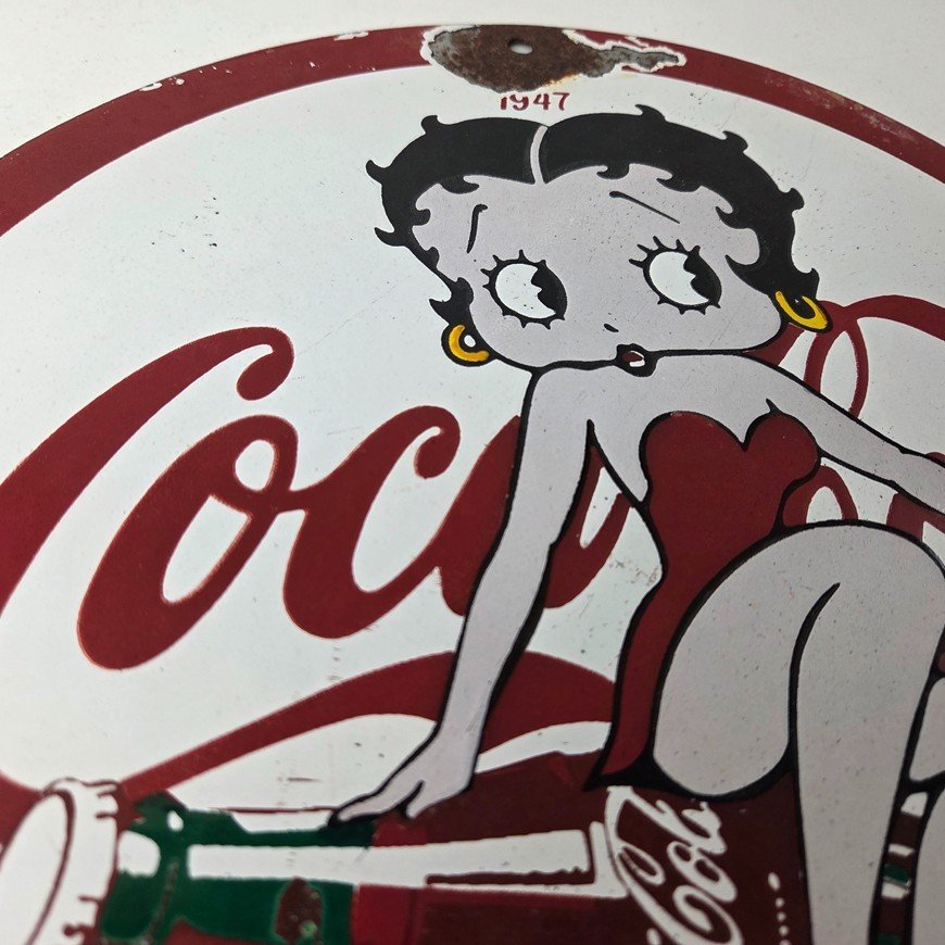 Vintage Coca Cola Sign - Betty Boop Bottle Doll Gas Pump Porcelain Sign - Image 5