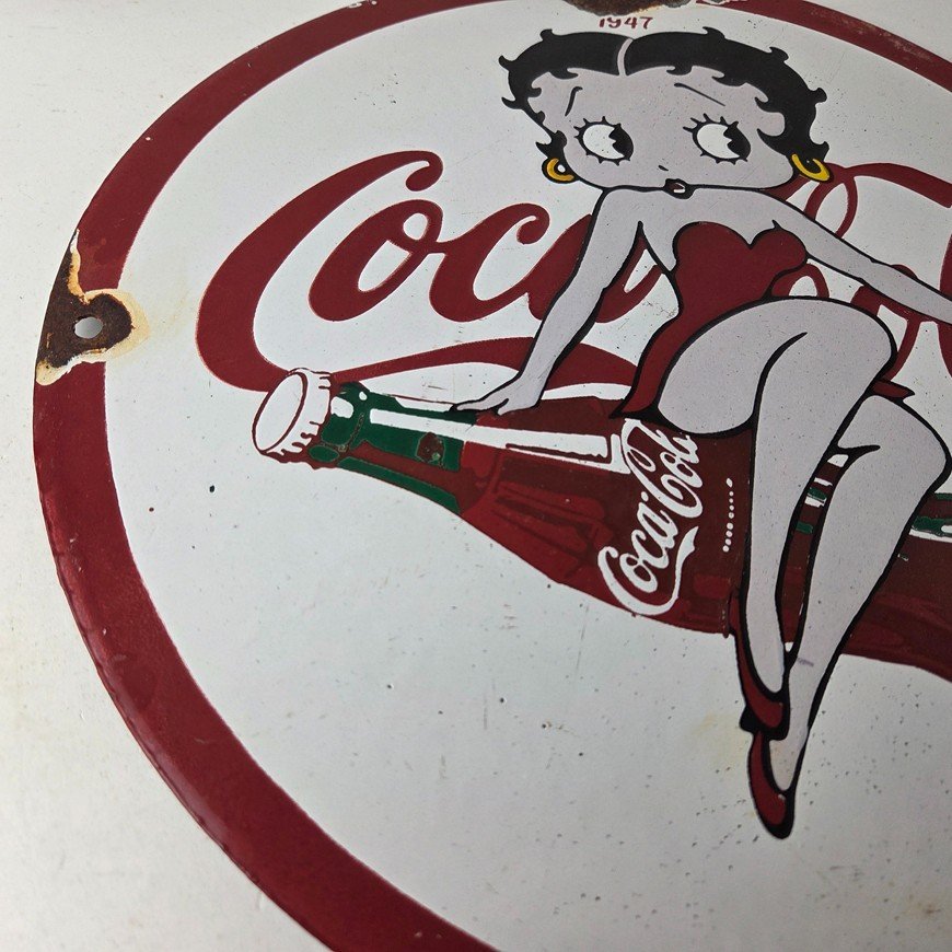 Vintage Coca Cola Sign - Betty Boop Bottle Doll Gas Pump Porcelain Sign - Image 6