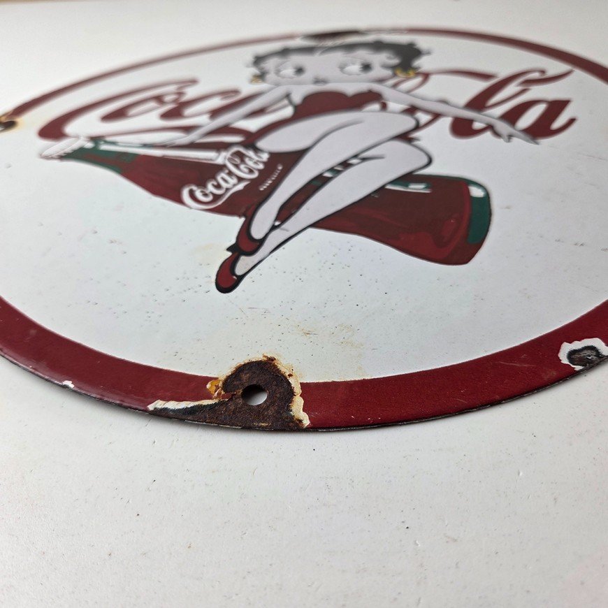Vintage Coca Cola Sign - Betty Boop Bottle Doll Gas Pump Porcelain Sign - Image 10