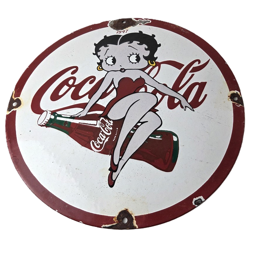 Vintage Coca Cola Sign - Betty Boop Bottle Doll Gas Pump Porcelain Sign