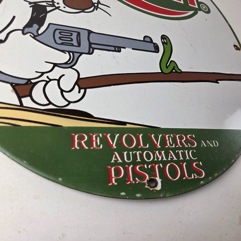 Vintage Colt Firearms Sign - Cat Revolver Gun Shop Ammo Porcelain Gas Pump Sign - Image 11
