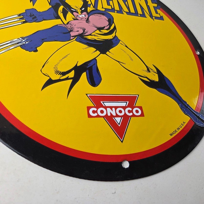 Vintage Conoco Gasoline Porcelain Sign - Wolverine X-Men Comics Gas Pump Sign - Image 11