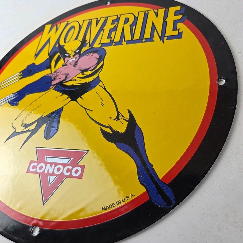 Vintage Conoco Gasoline Porcelain Sign - Wolverine X-Men Comics Gas Pump Sign - Image 13