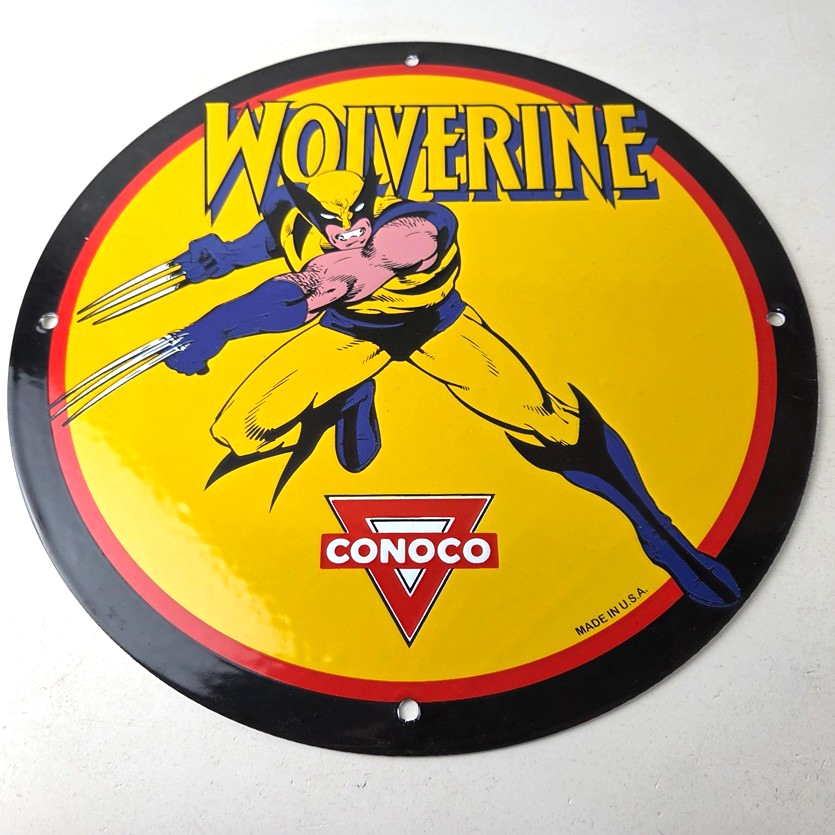 Vintage Conoco Gasoline Porcelain Sign - Wolverine X-Men Comics Gas Pump Sign - Image 15