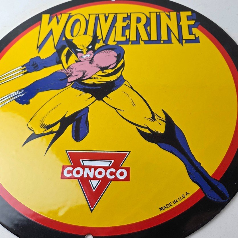 Vintage Conoco Gasoline Porcelain Sign - Wolverine X-Men Comics Gas Pump Sign - Image 4